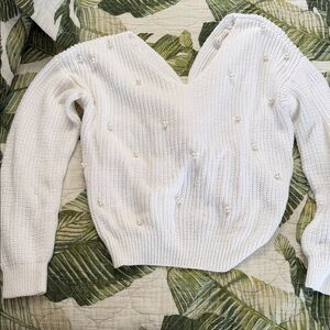 Jessica Simpson V-Neck Sweater with Pearl Accents